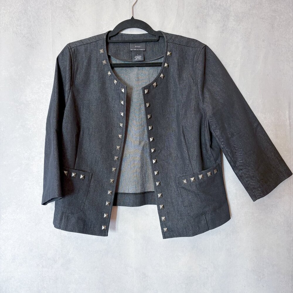 New York Clothing Co. Studded Open Denim Jacket Blazer Dark Gray Size L